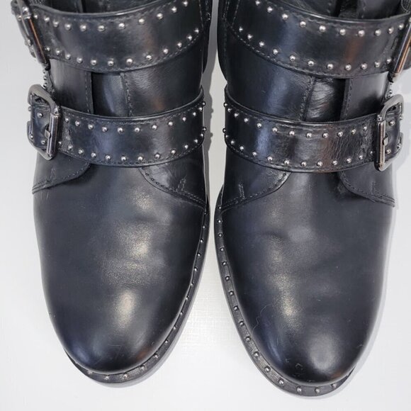 Paul Green Boots Soho Moto Silver Studded Black Leather Buckle Booties SZ US 6.5 - Picture 4 of 13